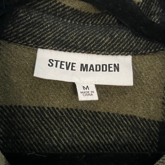 Steve Madden Women’s Plaid Long Shacket Jacket Coat Olive Green Black Size M - Picture 4 of 6